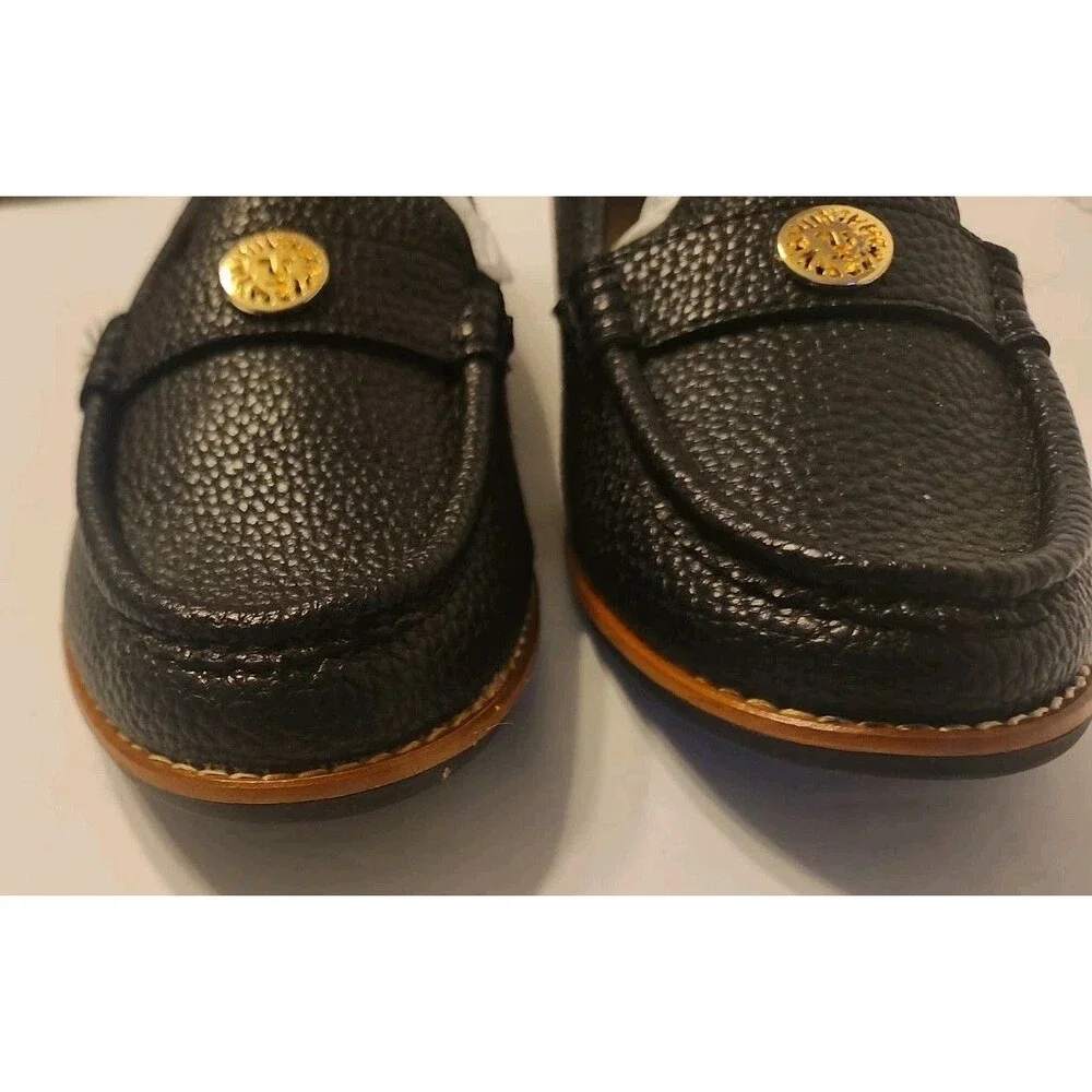 Anne Klein Loafers Women 8M Black Excellent iFlex Pebble Grain Lion Medallion